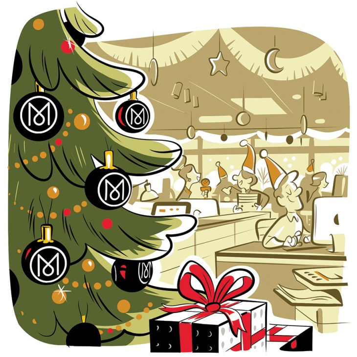 Illustration of a christmas tree and festive scene