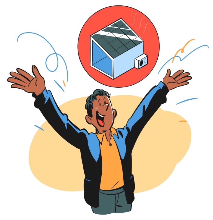 Illustration showing a happy man with his arms in the air 