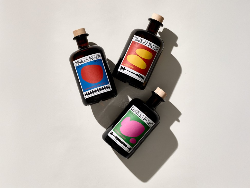 three bottles of Charles Ingvar photographed from above