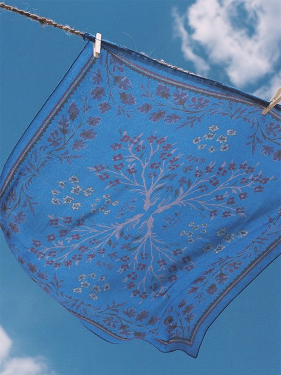 Fabric pinned on washing line blows in the breeze