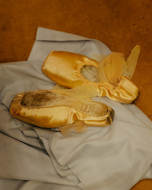 Close up of used ballet shoes