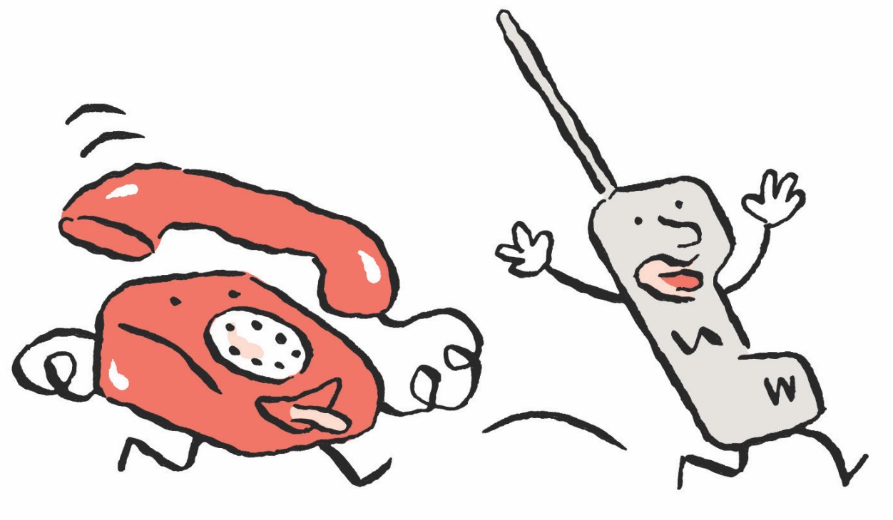 Illustrations of older and modern phones