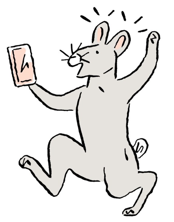 Illustration of rabbit cheering while taking selfie
