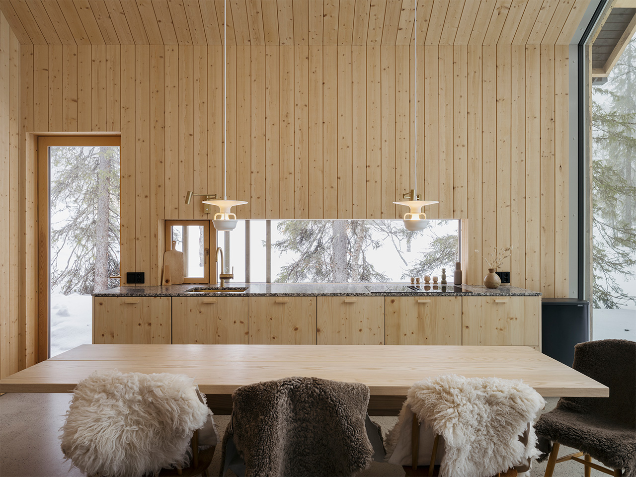 Natural materials inside at Villa Housu