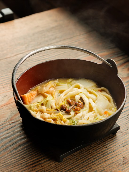 Noodles in broth served in an iron pot are a Yamanashi speciality