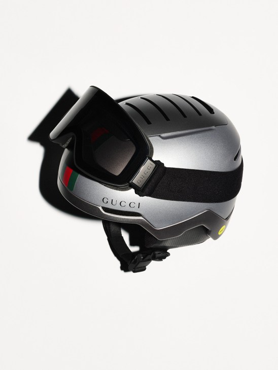 ski helmet by Gucci 3 Head, mask-shaped sunglasses by Gucci from Gucci Altitude Collection