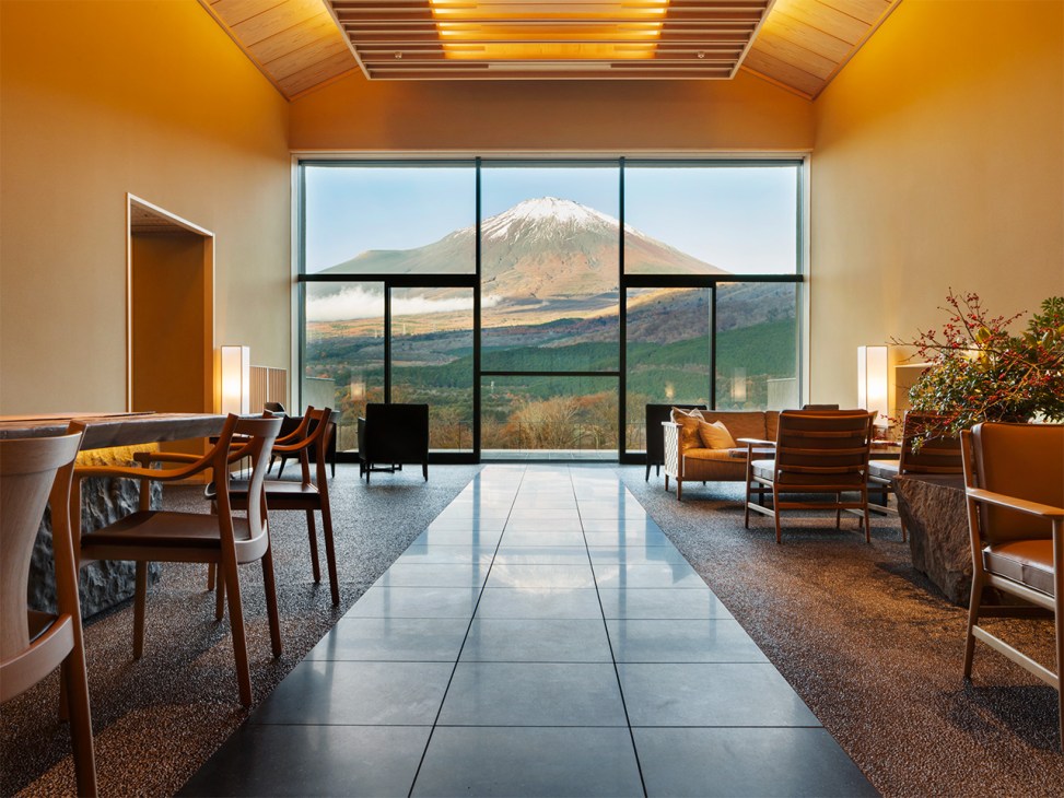 View of Mount Fuji from the reception area