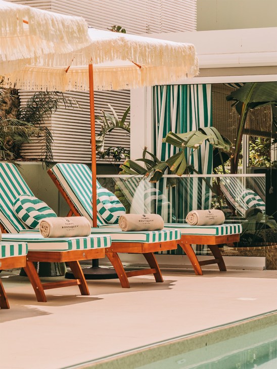 Sun loungers by the pool at Torel Terra Brava, Azores