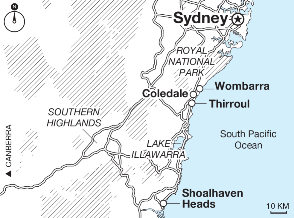 Illustration showing the location of the NSW road trip