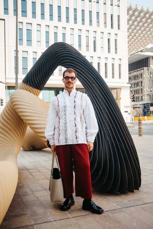 Man outside M8 Building, Qatar