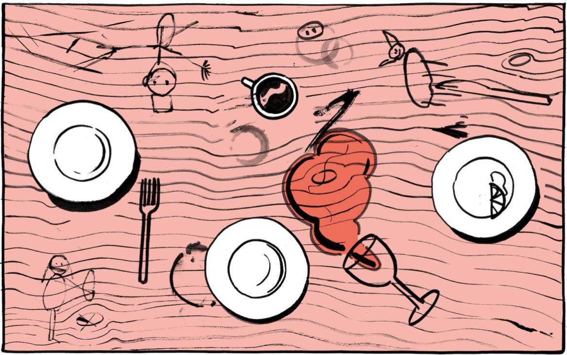 illustrated messy table