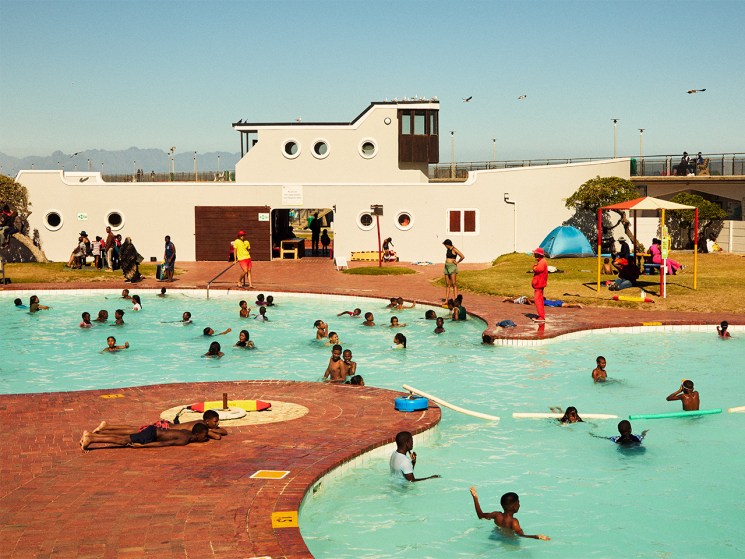 Grounds of Muizenberg swimming pool with the Hottentots Holland Mountains in the distance