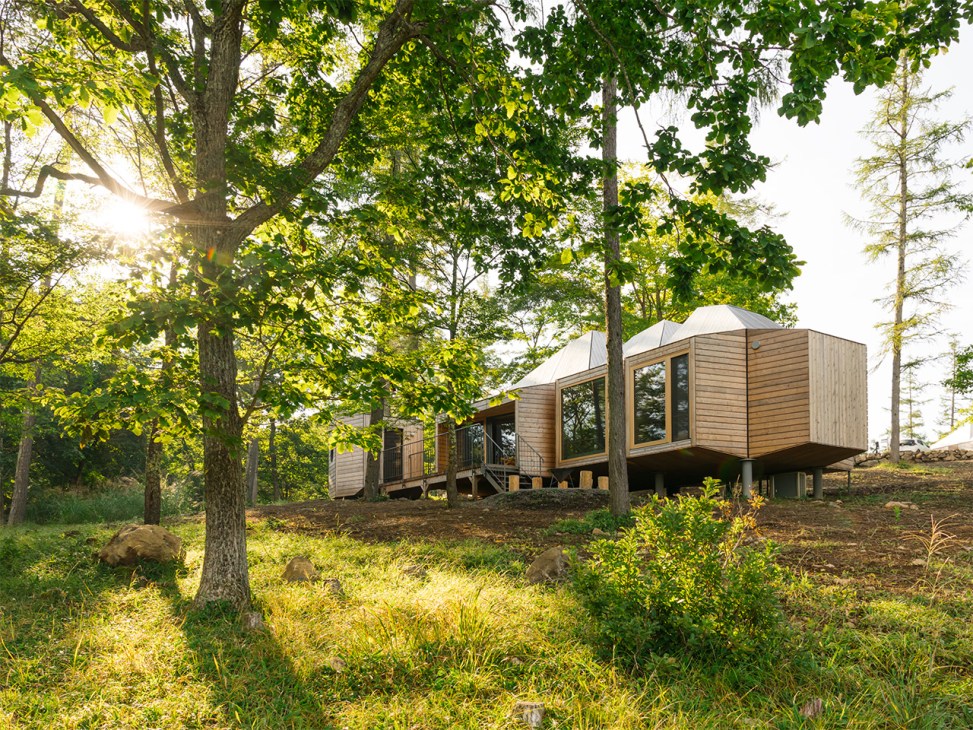 Exterior of Sanu's modular Cabin Moss in Japan