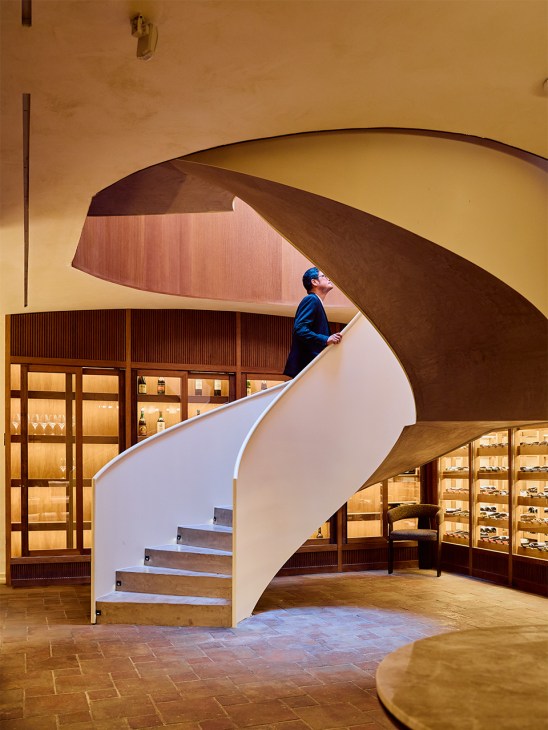 Spiral staircase leading down to Gran Hotel
Mas d’en Bruno’s cellar and tasting room