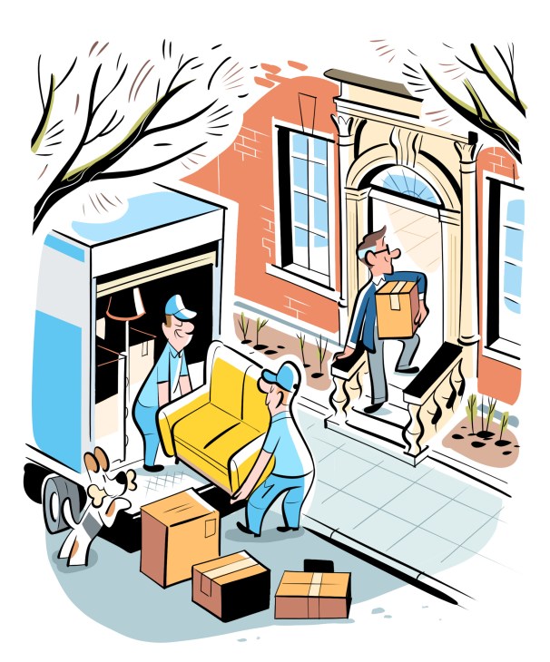 Illustration of Andrew Tuck moving house