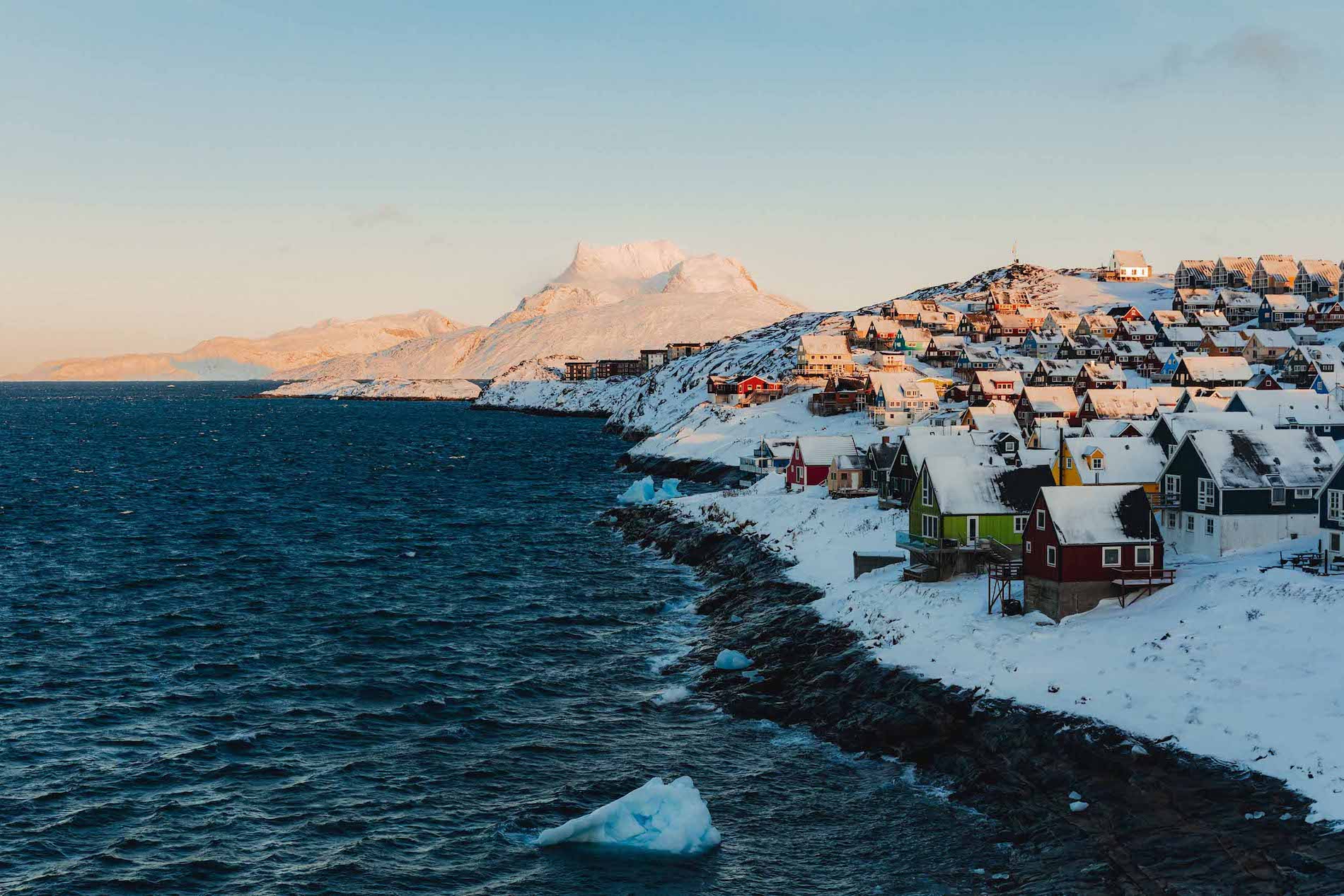 A snowy coastline in Nuuk, Greenland