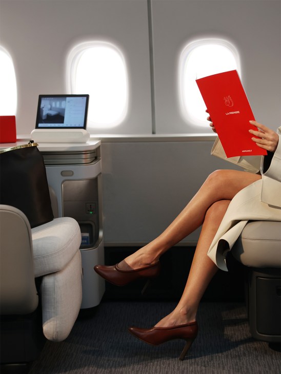 Woman relaxing in the Air France first class lounge