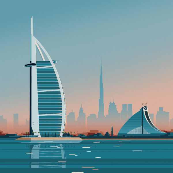 An illustration of the Dubai skyline