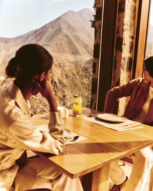 Couple looking out on to the mountains