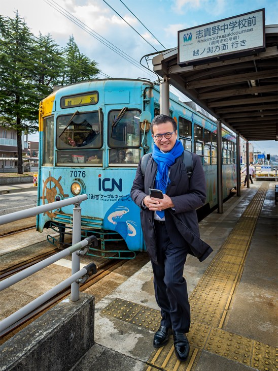 Mayor of Takaoka, Yuzuru Demachi at the station