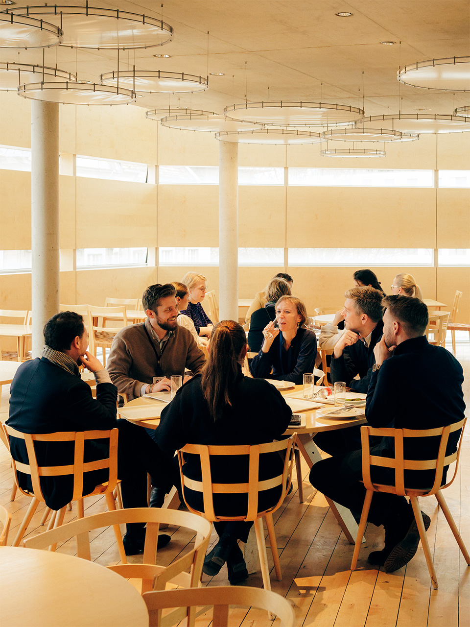 All five Nordic ambassadors to Germany, eating in the canteen of the Felleshus