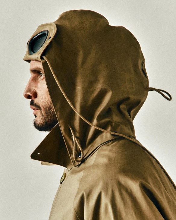 Model wearing a jacket from Mackintosh 3 CP Company