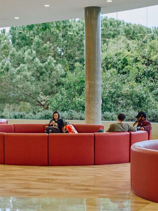Interior shot from IESE Business School, showing the greenery outside