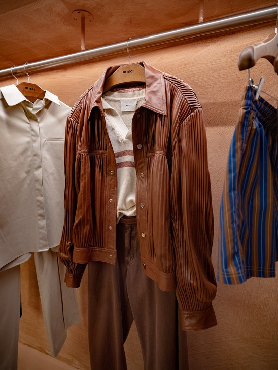 Brown jacket on display at Misci