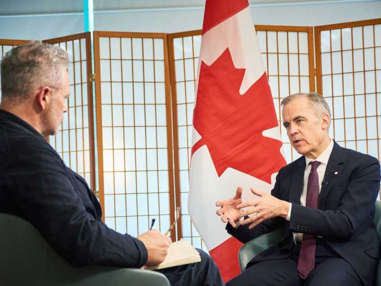 Mark Carney being interviewed by Monocle's chairman and editorial director, Tyler Brule
