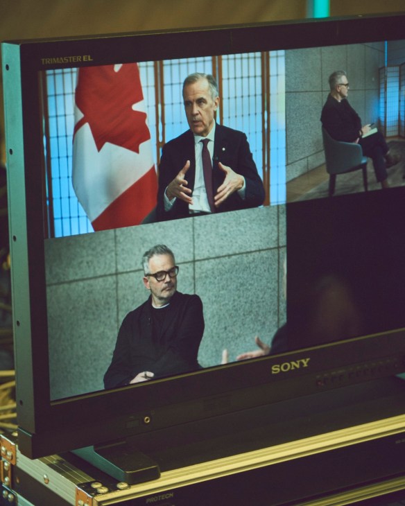 Mark Carney and Tyler Brûlé on camera