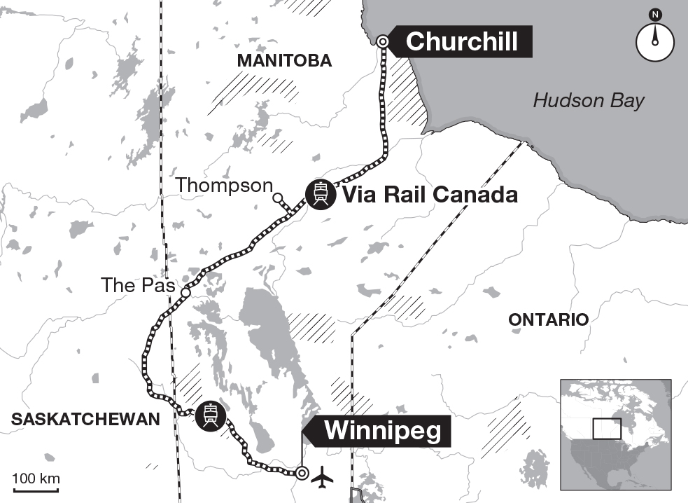 Illustration of the train journey from Winnipeg to Churchill