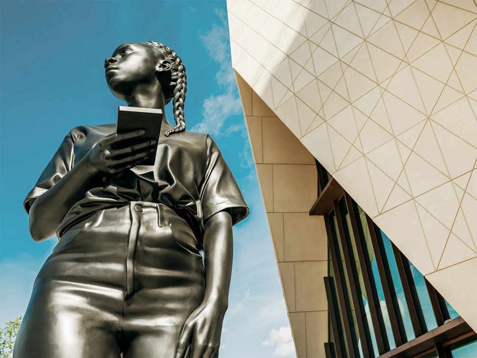 Thomas J Price's five-metre-tall 'A Place Beyond' stands as a sentinel at the museum's entrance 