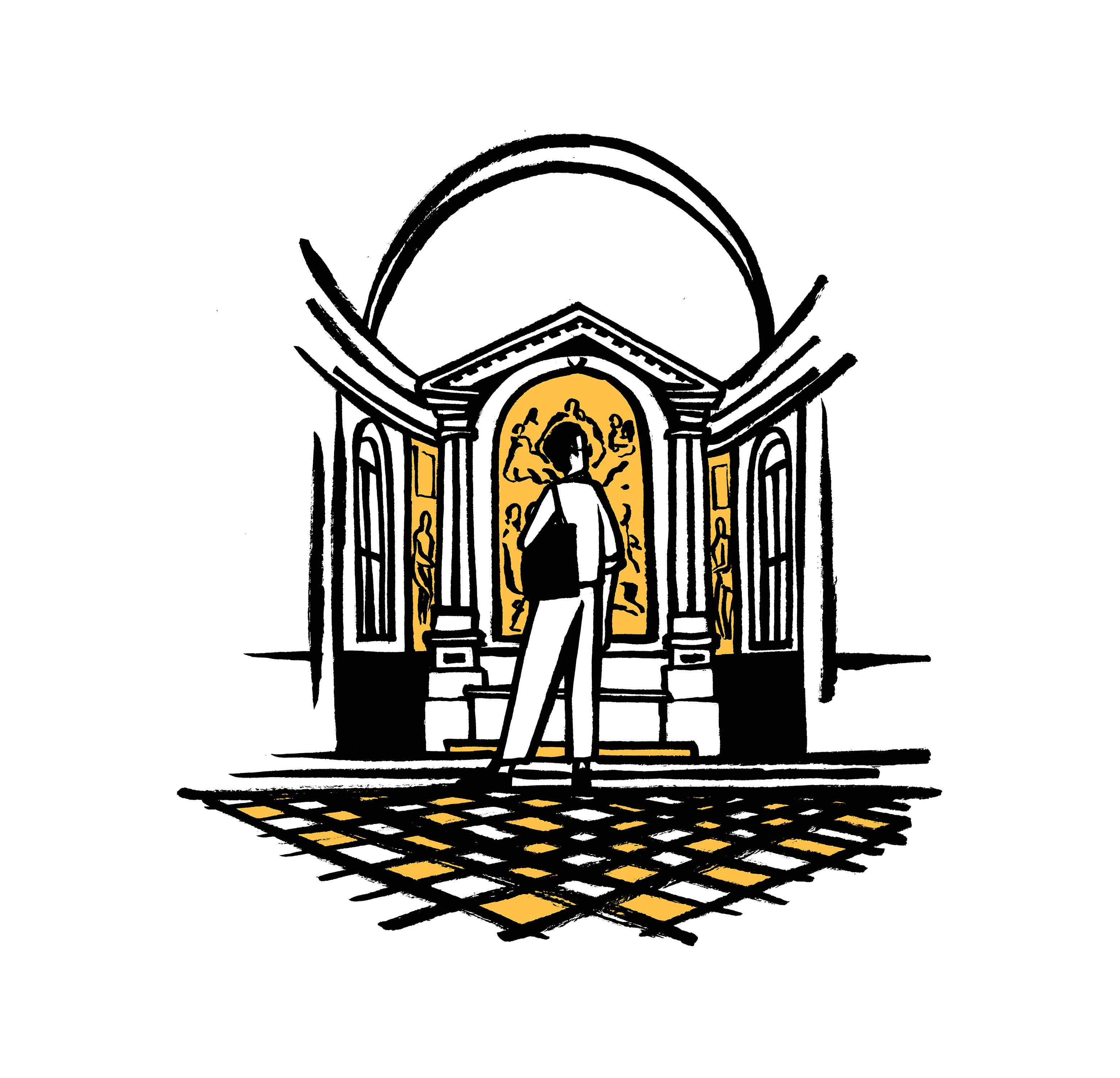 An illustration of a person inside a Venice church