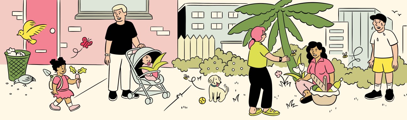 Illustration of young people participating in gardening