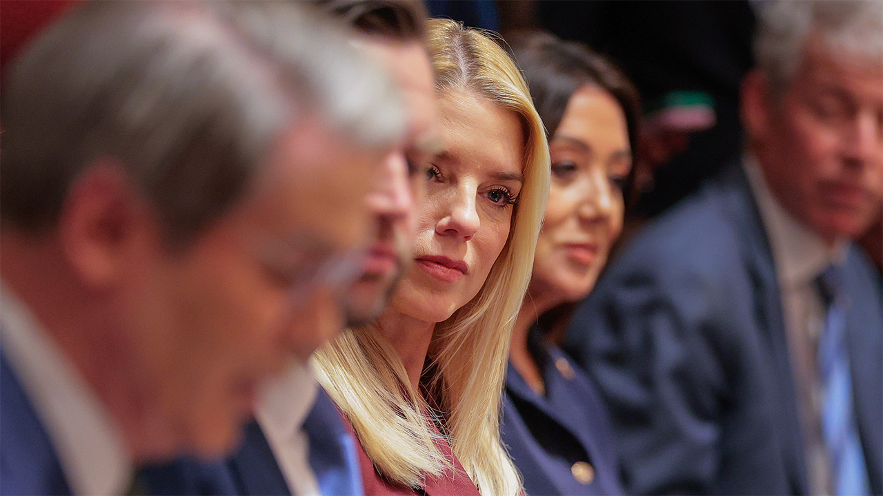 U.S. Attorney General Pam Bondi (C) attends a Cabinet meeting in the Cabinet Room of the White House on March 26, 2026 in Washington, DC.