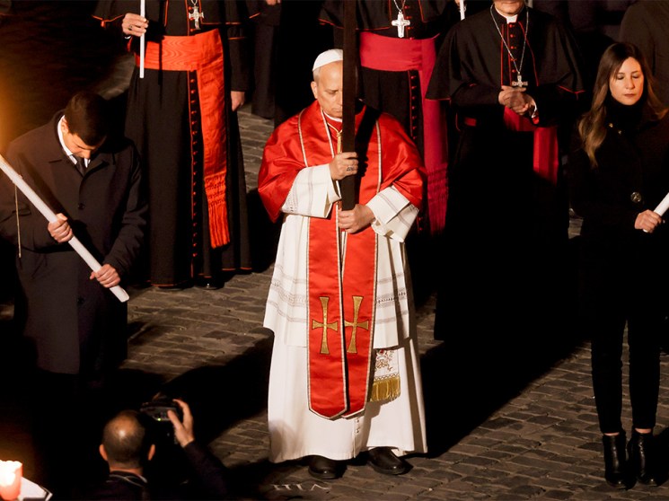 Pope Leo XIV leads the way of the cross, Via Crucis at the Roman Colosseum, on April 03, 2026 in Rome, Italy
