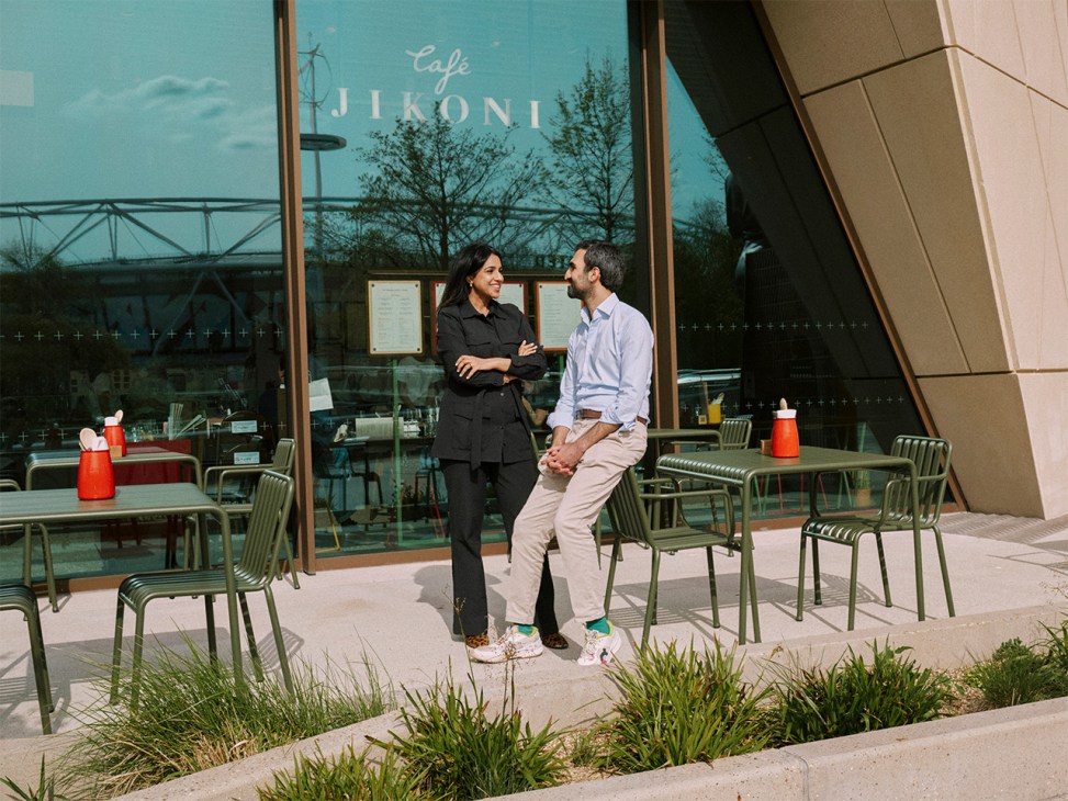 Ravinder Bhogal (left) and Nadeem Lalani Nanjuwany out the front of Cafe Jikoni