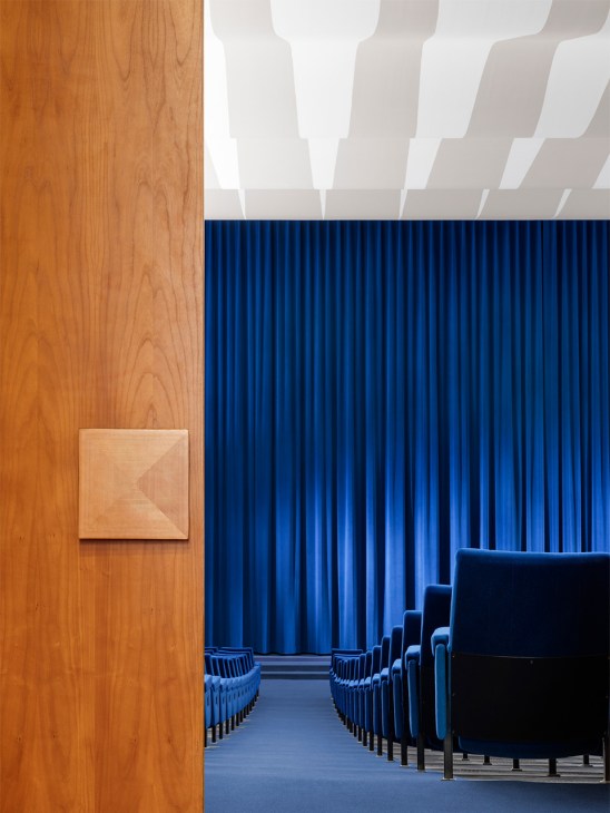 Blue curtain at Kino International
