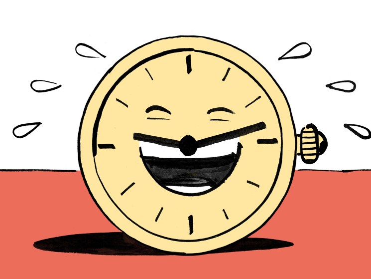 Illustration of a laughing clock