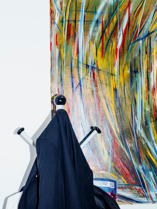 Coat on a coatstand in the Espresso office