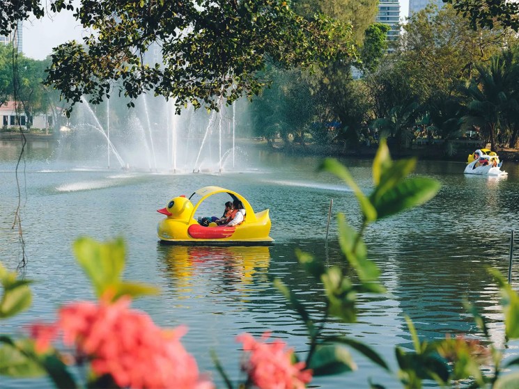 A pedalo on Lumphini park lake