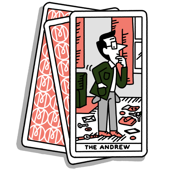 Illustration of Andrew Tuck on a lucky playing card