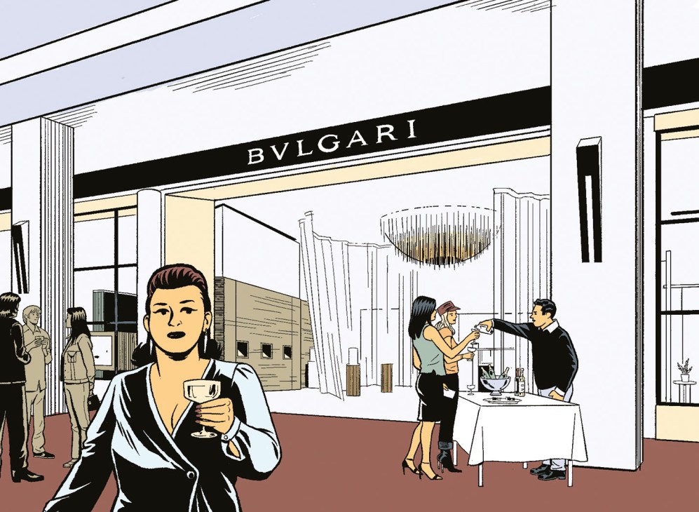 Illustration of Bulgari storefront
