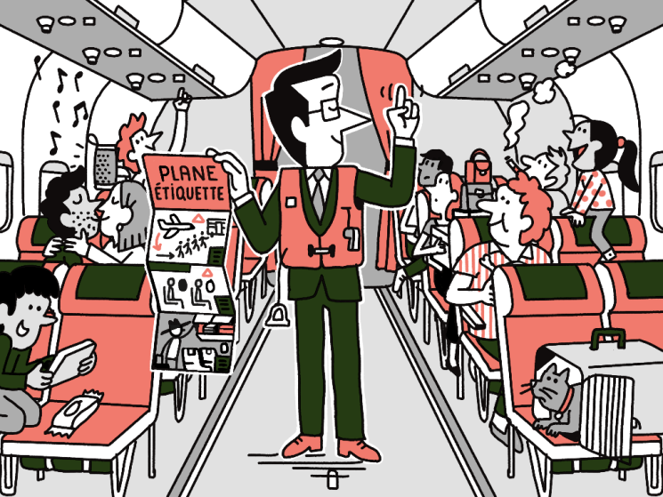 Illustration of Andrew Tuck on a plane