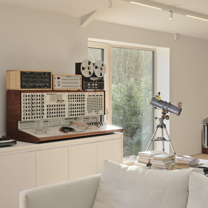 Interior view of the recording studio's inner sanctum with equipment and warm lighting