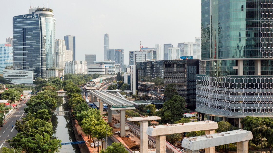 Light Rail Transit (LRT) construction in Kuningan area of Jakarta.