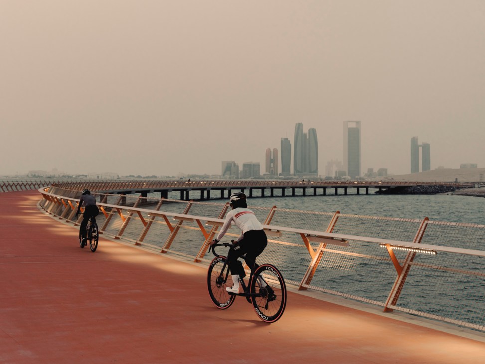 Cycling in Abu Dhabi at dusk