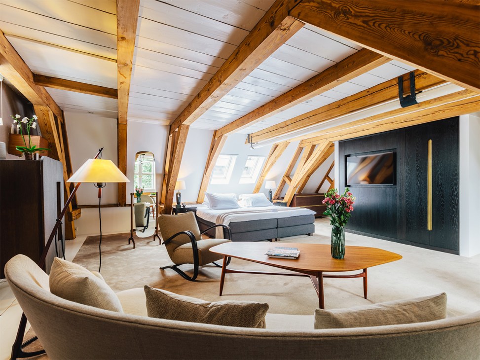 Inside a bedroom at The Dylan hotel, Amsterdam
