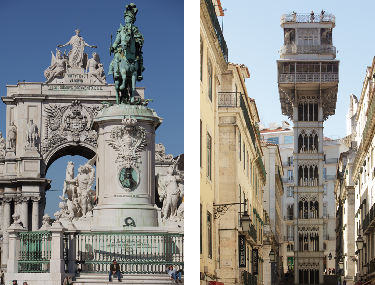 Praça do Comércio gate (pictured, left) and the neo-gothic Elevador de Santa Justa (pictured, right)