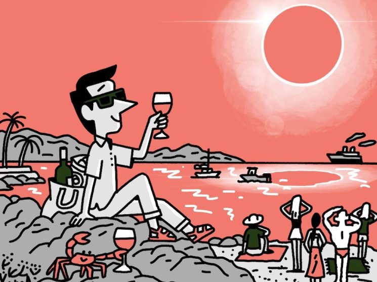 Illustration of Andrew Tuck in the eclipse in Menorca